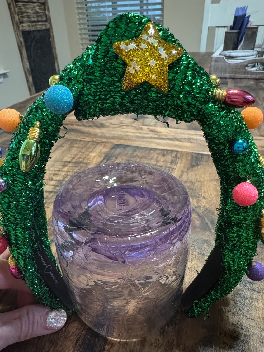 Brianna Cannon Green Holiday Headband with Gold Star and Colorful Ornaments